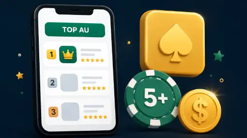 Mobile casino rating dashboard with Australian bonus cards